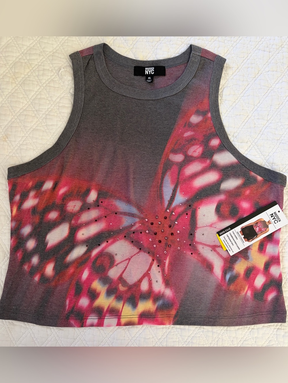 Madden NYC Pink Butterfly Crop Tank Top